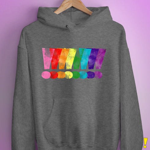 Distressed Gilbert Baker LGBTQ Pride Exclamation Points Hoodie - Grey Heather